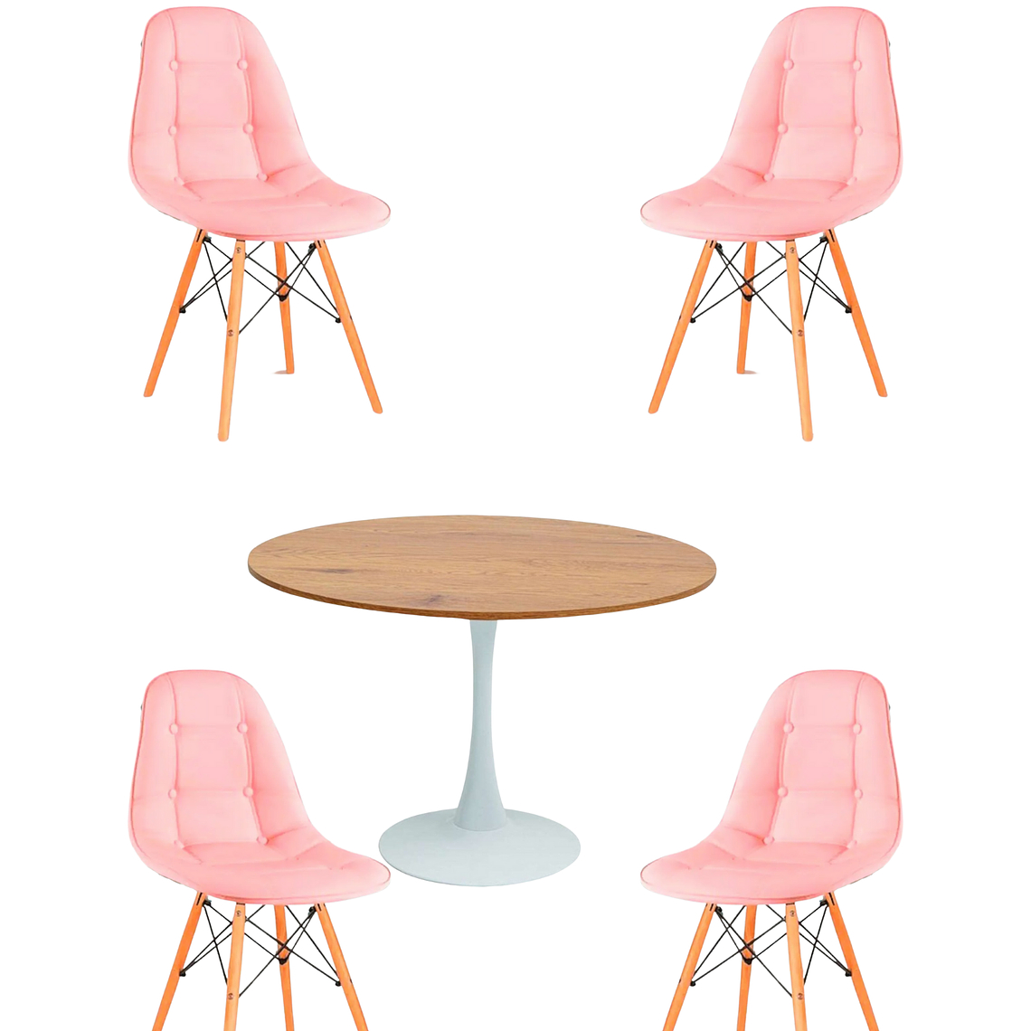 Comedor Mesa Redonda Tulip Madera + Sillas Buckle 3