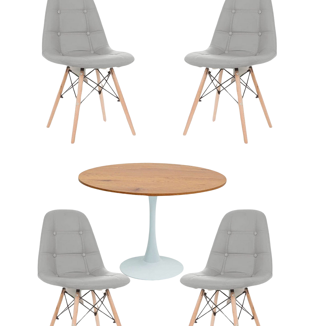 Comedor Mesa Redonda Tulip Madera + Sillas Buckle 4