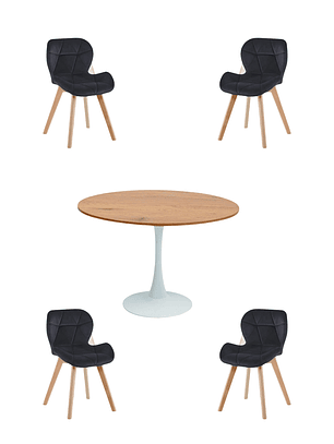 Comedor Mesa Redonda Tulip Madera + Sillas Radar Velvet