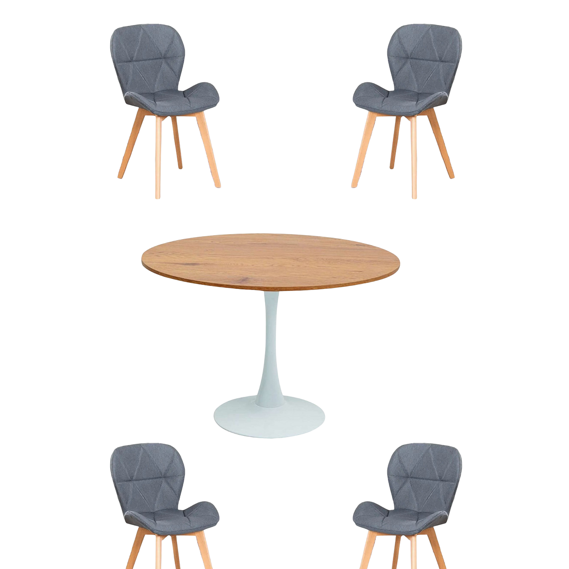 Comedor Mesa Redonda Tulip Madera + Sillas Radar Velvet 3