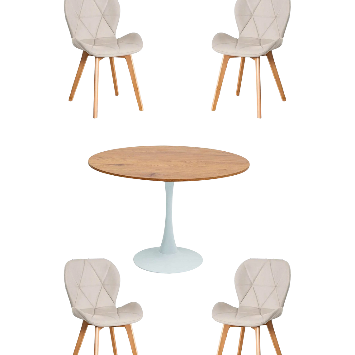 Comedor Mesa Redonda Tulip Madera + Sillas Radar Velvet 4