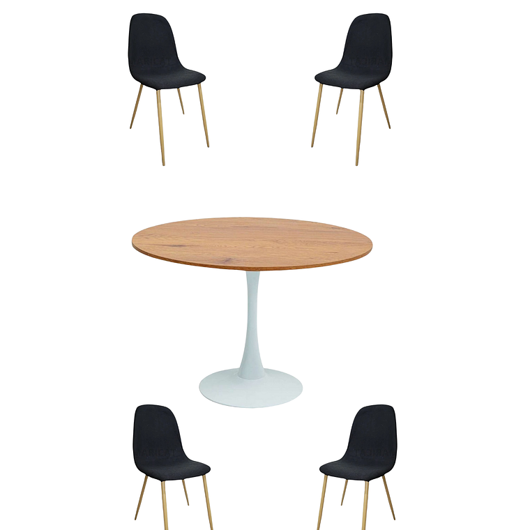 Comedor Mesa Redonda Tulip Madera + Sillas Scoop 6