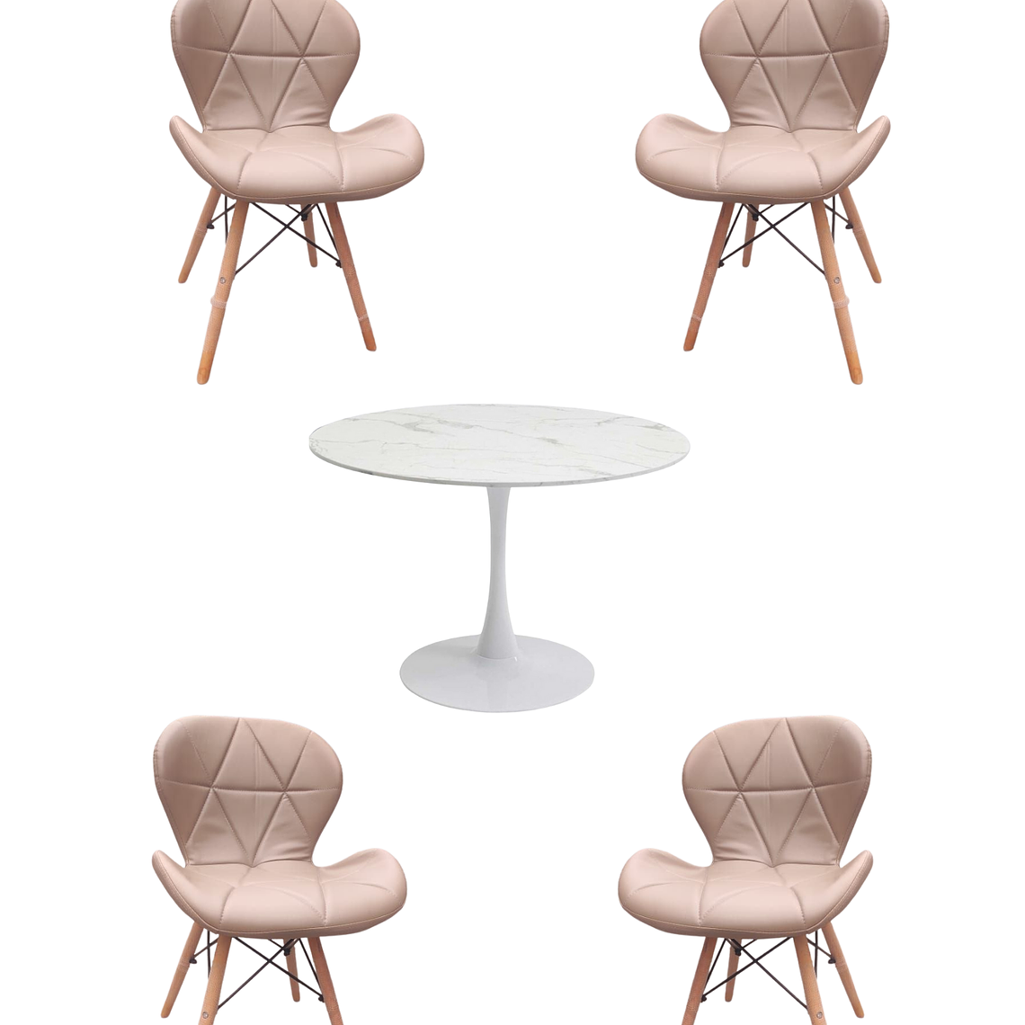 Comedor Mesa Redonda Tulip Cuarzo Blanco +  Sillas Radar 2