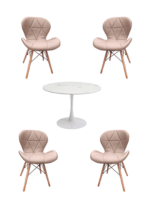 Comedor Mesa Redonda Tulip Cuarzo Blanco +  Sillas Radar