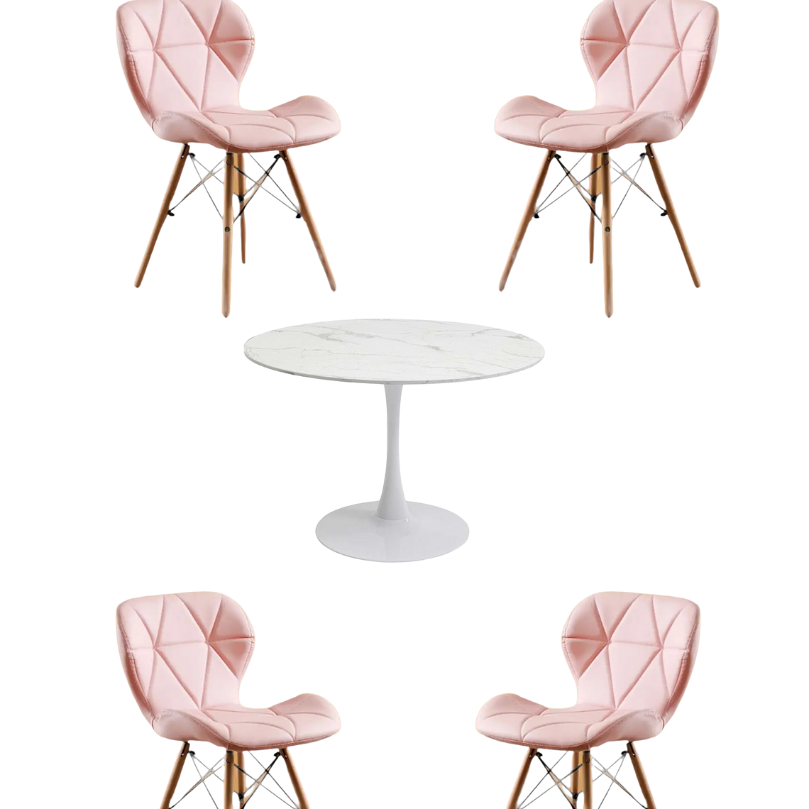 Comedor Mesa Redonda Tulip Cuarzo Blanco +  Sillas Radar 3