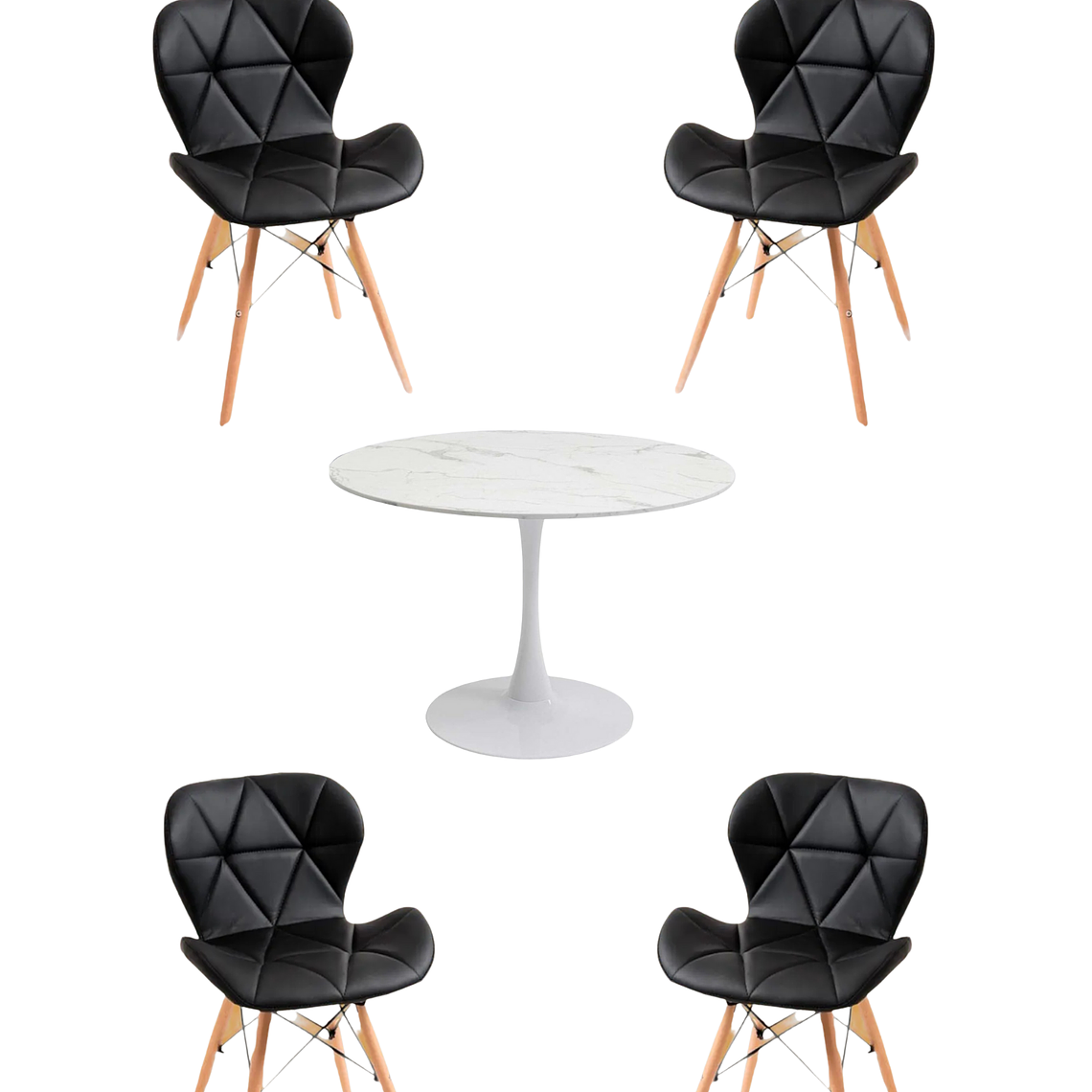 Comedor Mesa Redonda Tulip Cuarzo Blanco +  Sillas Radar 4