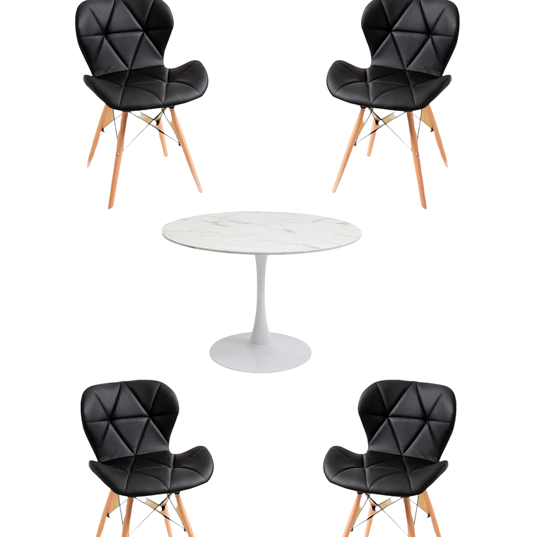 Comedor Mesa Redonda Tulip Cuarzo Blanco +  Sillas Radar 4