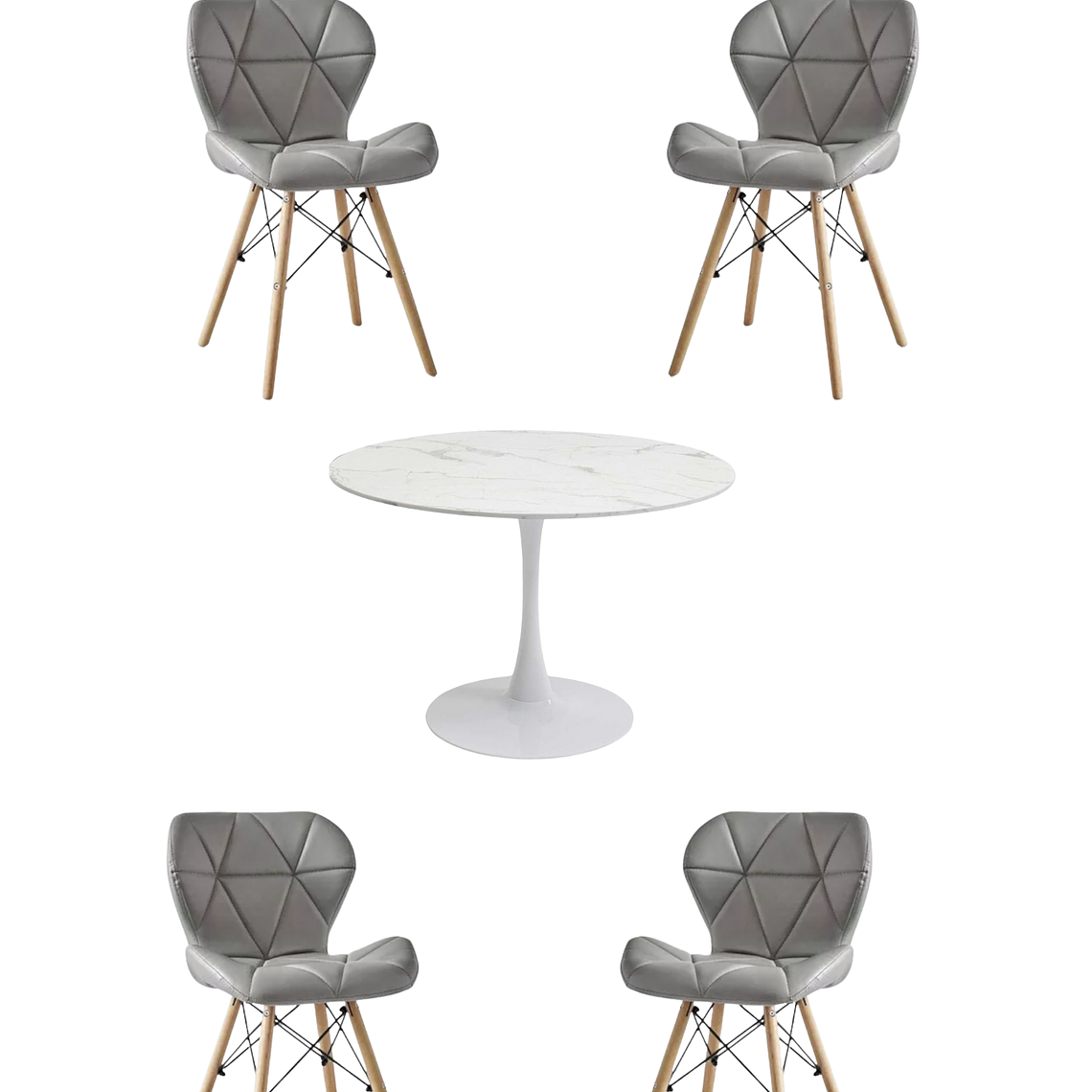 Comedor Mesa Redonda Tulip Cuarzo Blanco +  Sillas Radar 5