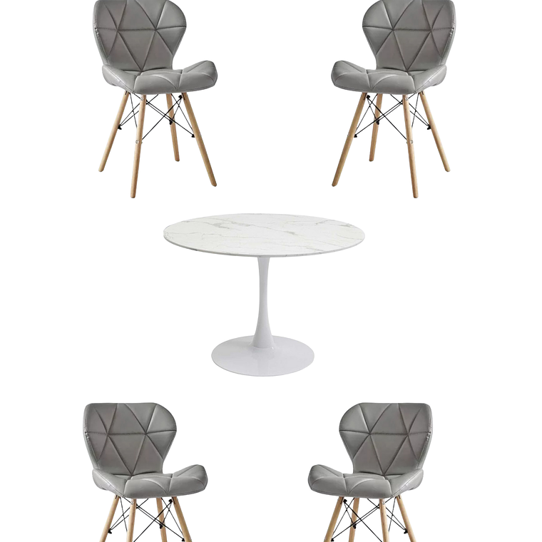 Comedor Mesa Redonda Tulip Cuarzo Blanco +  Sillas Radar 5