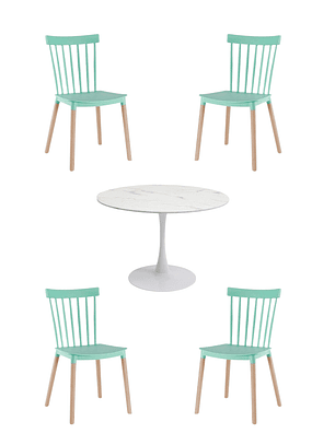 Comedor Mesa Redonda Tulip Cuarzo Blanco +  Sillas Windsor