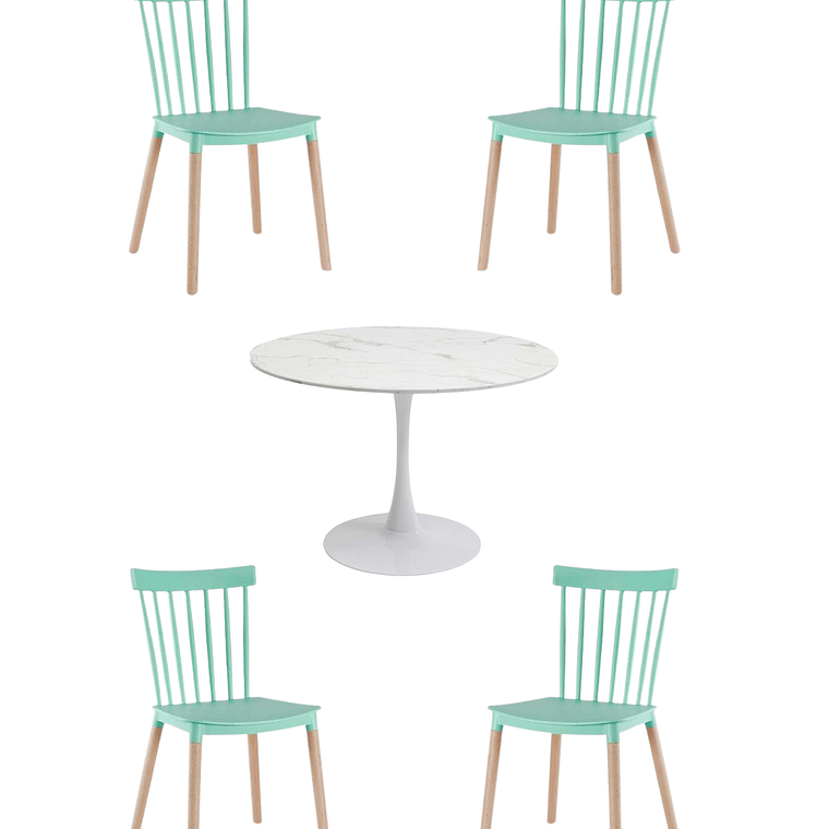 Comedor Mesa Redonda Tulip Cuarzo Blanco +  Sillas Windsor 1