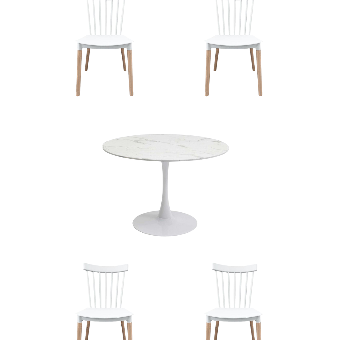 Comedor Mesa Redonda Tulip Cuarzo Blanco +  Sillas Windsor 2