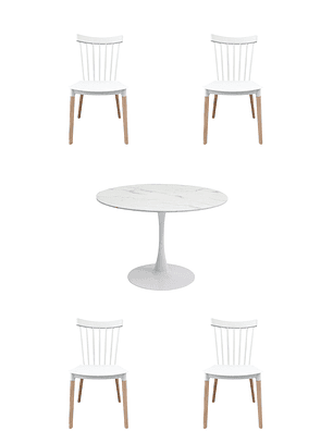 Comedor Mesa Redonda Tulip Cuarzo Blanco +  Sillas Windsor