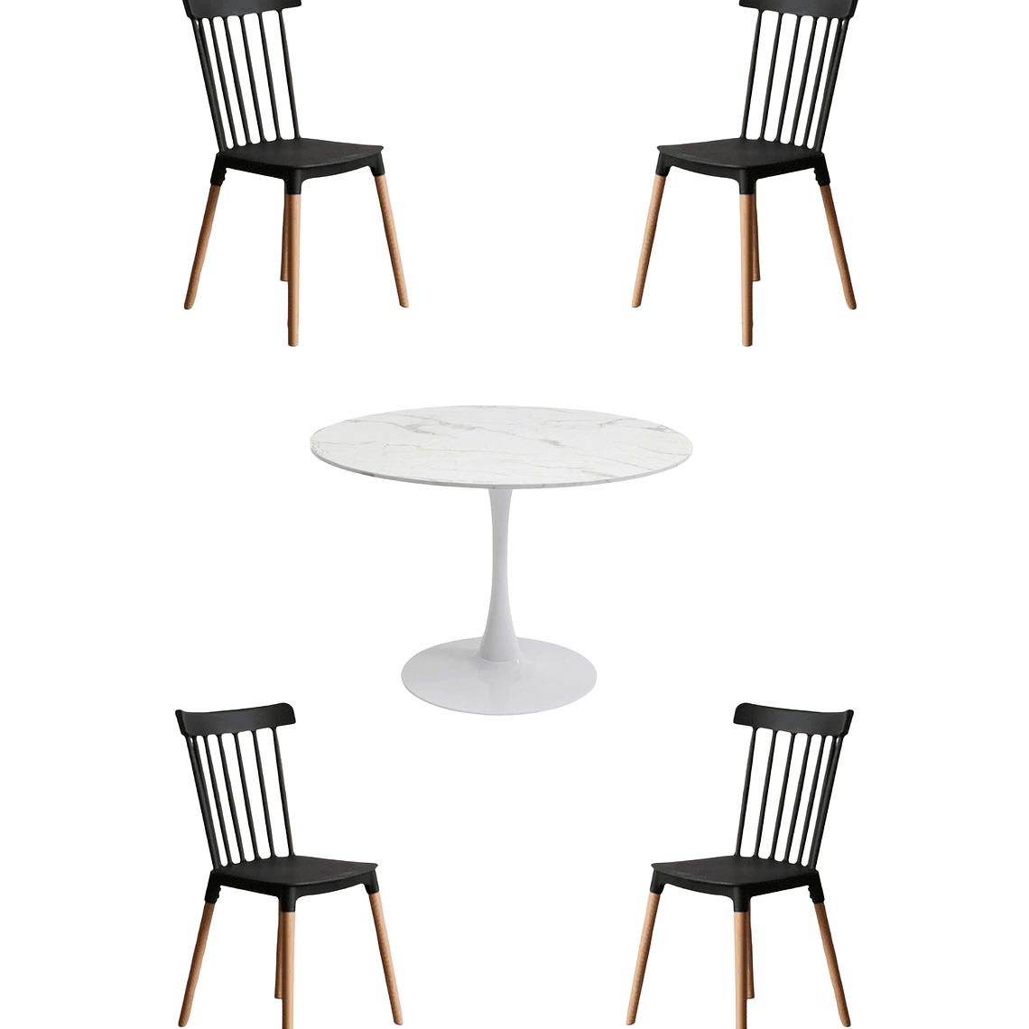 Comedor Mesa Redonda Tulip Cuarzo Blanco +  Sillas Windsor 4