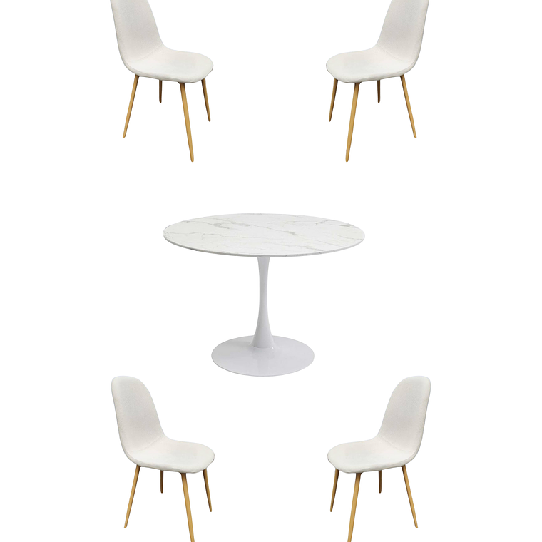 Mesa Redonda Tulip Cuarzo Blanco + Sillas Scoop 5