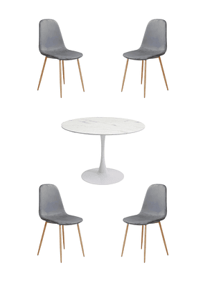 Mesa Redonda Tulip Cuarzo Blanco + Sillas Scoop