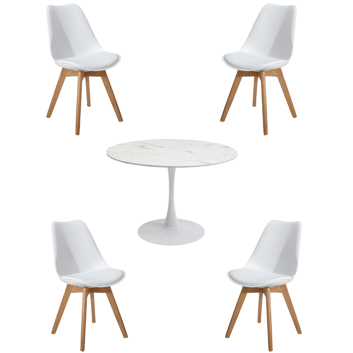 Comedor Mesa Redonda Tulip Cuarzo Blanco + Sillas Tulip 3