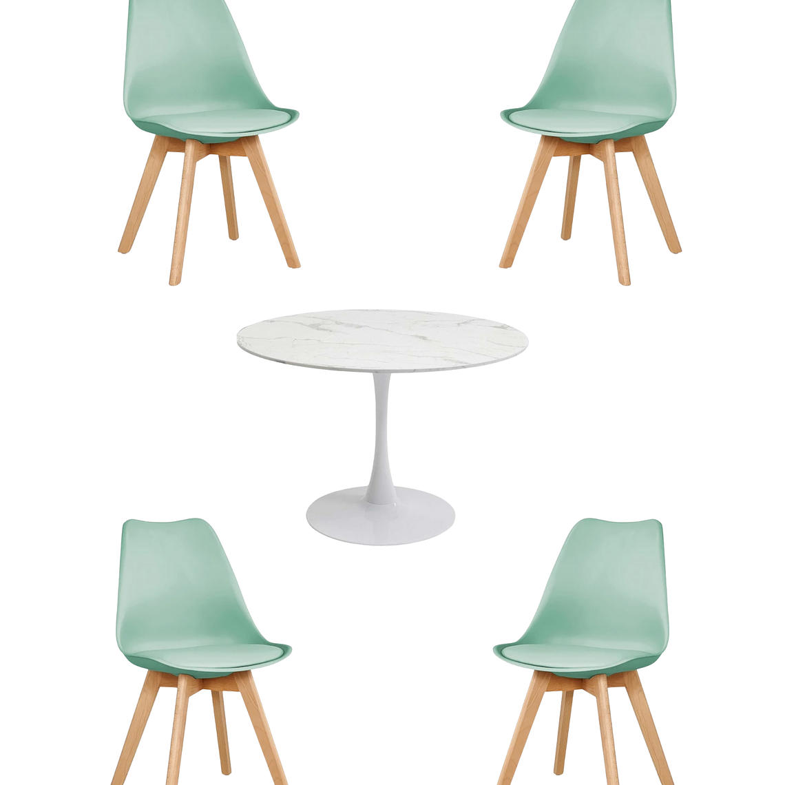 Comedor Mesa Redonda Tulip Cuarzo Blanco + Sillas Tulip 2