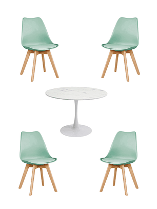 Comedor Mesa Redonda Tulip Cuarzo Blanco + Sillas Tulip