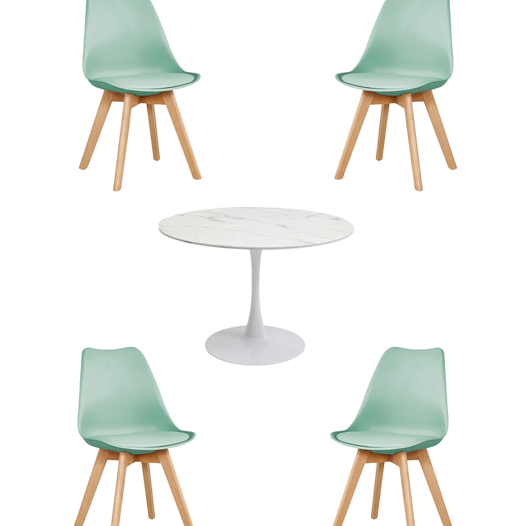 Comedor Mesa Redonda Tulip Cuarzo Blanco + Sillas Tulip 2