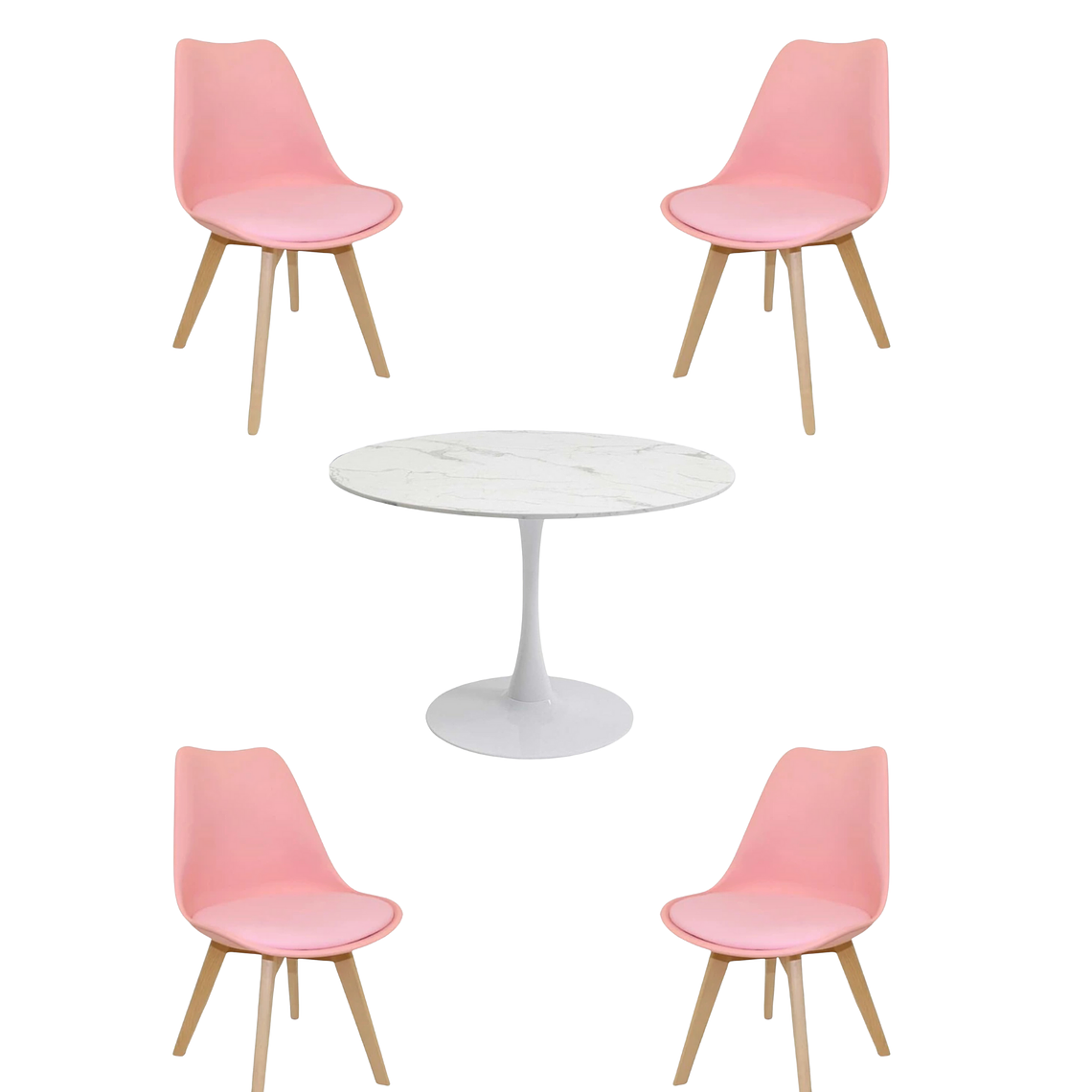 Comedor Mesa Redonda Tulip Cuarzo Blanco + Sillas Tulip 4