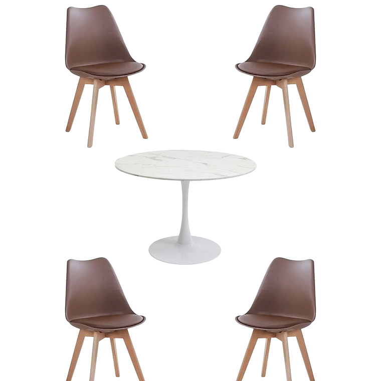 Comedor Mesa Redonda Tulip Cuarzo Blanco + Sillas Tulip 5