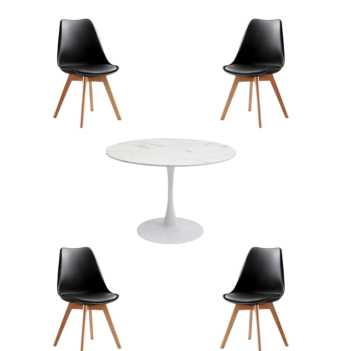 Comedor Mesa Redonda Tulip Cuarzo Blanco + Sillas Tulip 7