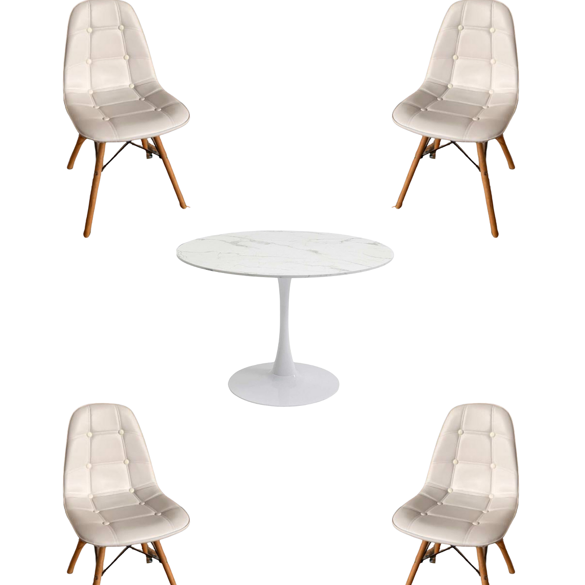 Comedor Mesa Redonda Tulip Cuarzo Blanco + Sillas Buckle 2