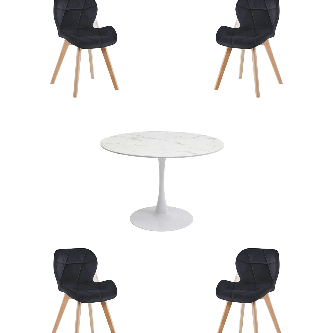 Comedor Mesa Redonda Tulip Cuarzo Blanco + Sillas Radar Velvet 2