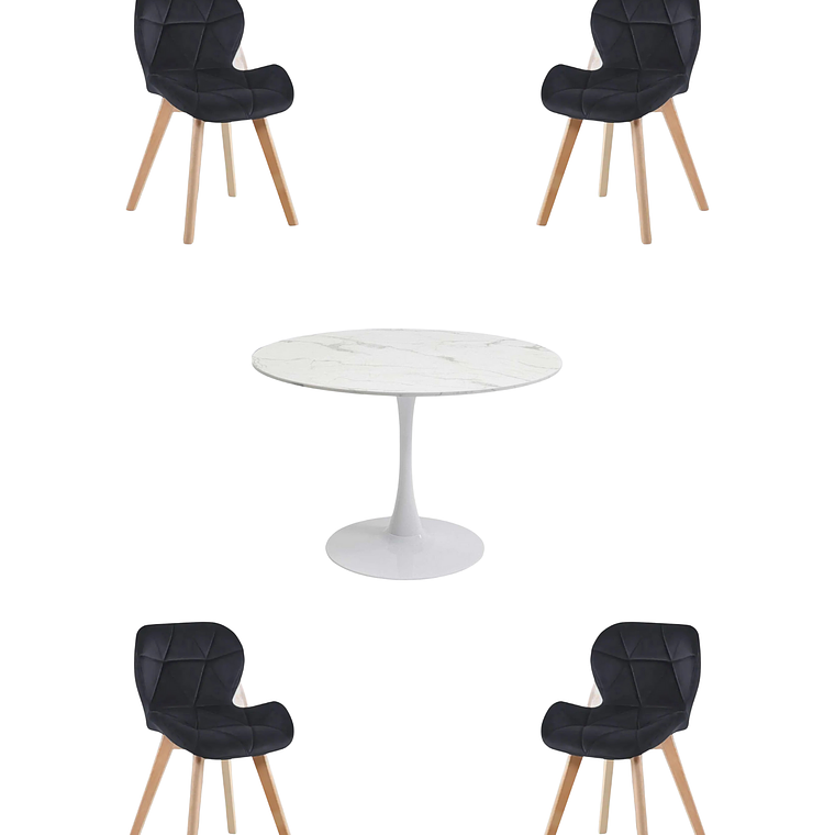 Comedor Mesa Redonda Tulip Cuarzo Blanco + Sillas Radar Velvet 2