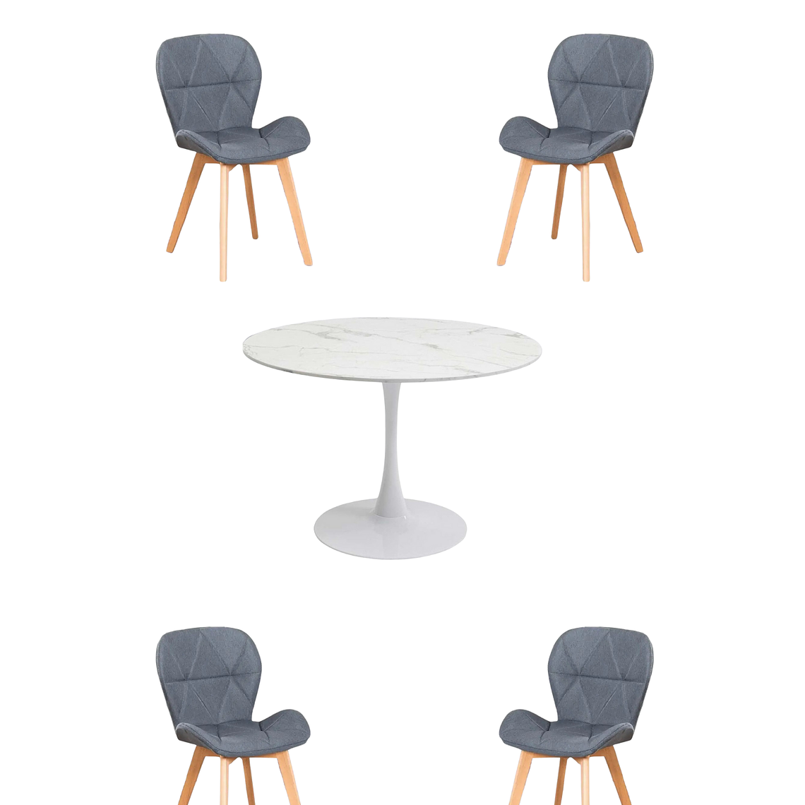 Comedor Mesa Redonda Tulip Cuarzo Blanco + Sillas Radar Velvet 3