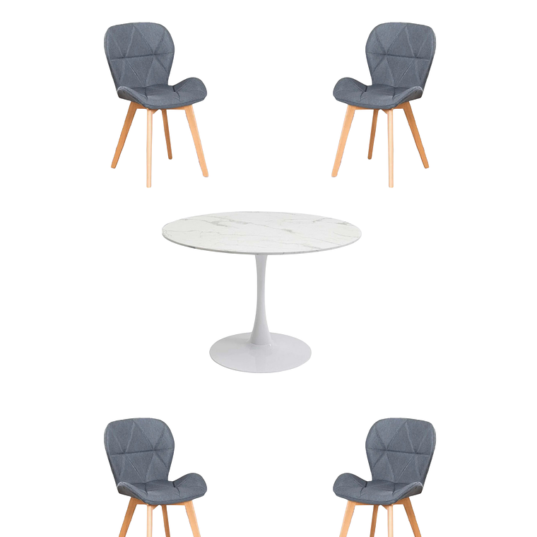 Comedor Mesa Redonda Tulip Cuarzo Blanco + Sillas Radar Velvet 3