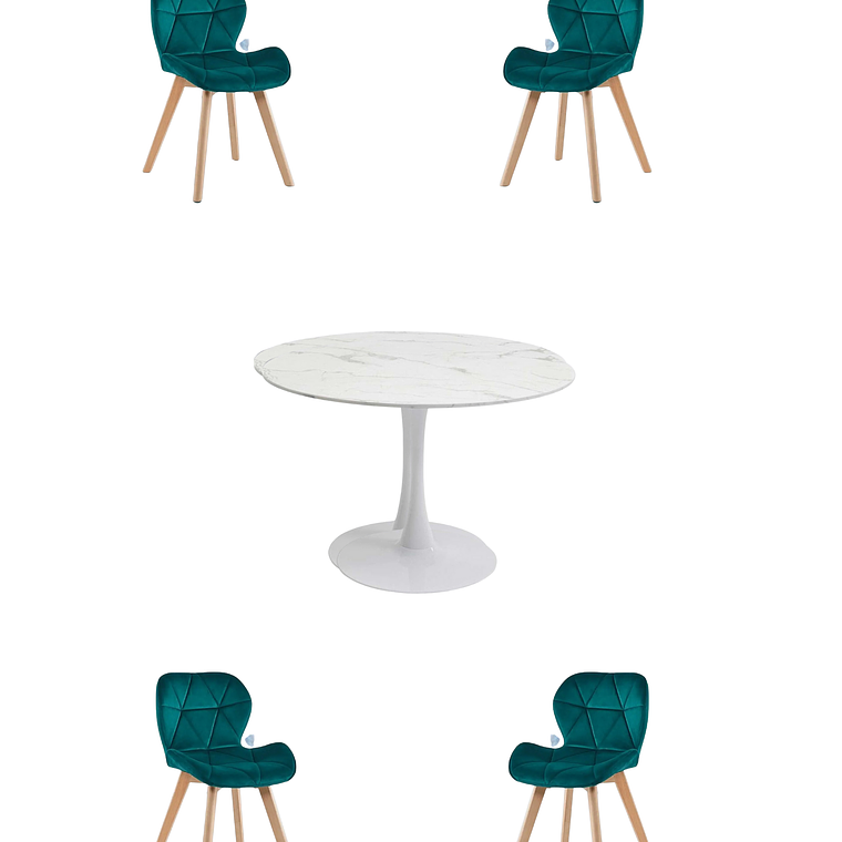 Comedor Mesa Redonda Tulip Cuarzo Blanco + Sillas Radar Velvet 5