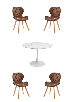 Comedor Mesa Redonda Tulip Cuarzo Blanco + Sillas Radar Fiori