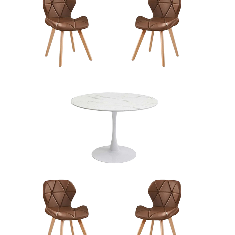 Comedor Mesa Redonda Tulip Cuarzo Blanco + Sillas Radar Fiori 2