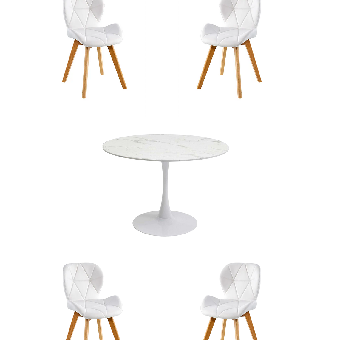 Comedor Mesa Redonda Tulip Cuarzo Blanco + Sillas Radar Fiori 3