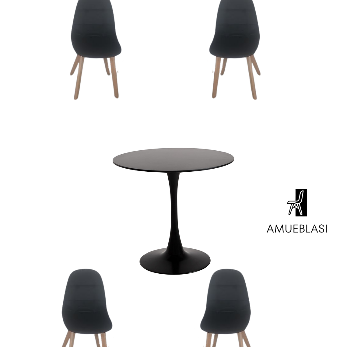 Comedor Mesas Redonda Tulip + Sillas Capitone 5