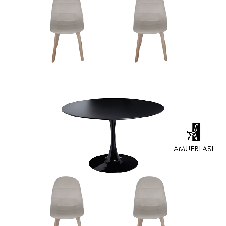 Comedor Mesas Redonda Tulip + Sillas Capitone 6