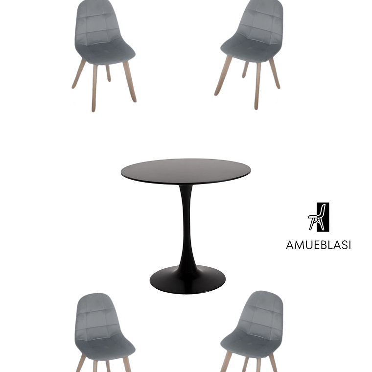 Comedor Mesas Redonda Tulip + Sillas Capitone 7