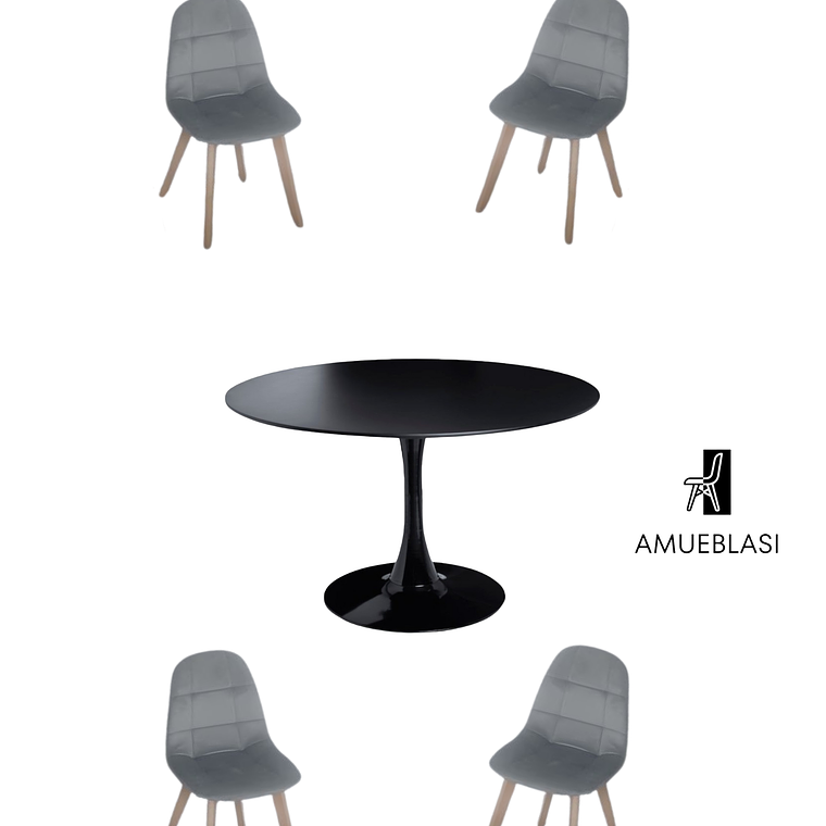 Comedor Mesas Redonda Tulip + Sillas Capitone 9