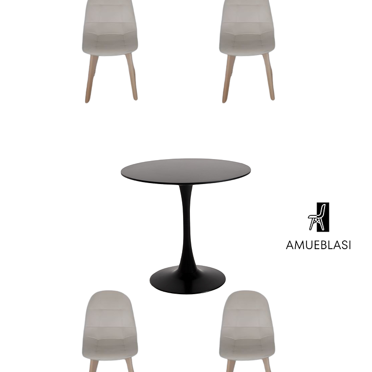 Comedor Mesas Redonda Tulip + Sillas Capitone 10