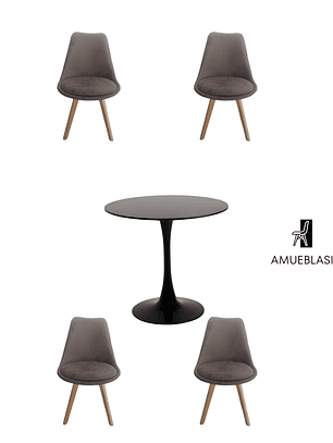 Comedor Mesa Redonda Tulip + Silla Tulip Velvet