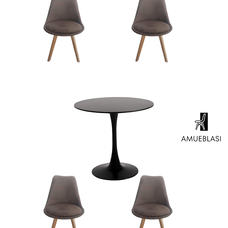 Comedor Mesa Redonda Tulip + Silla Tulip Velvet 2