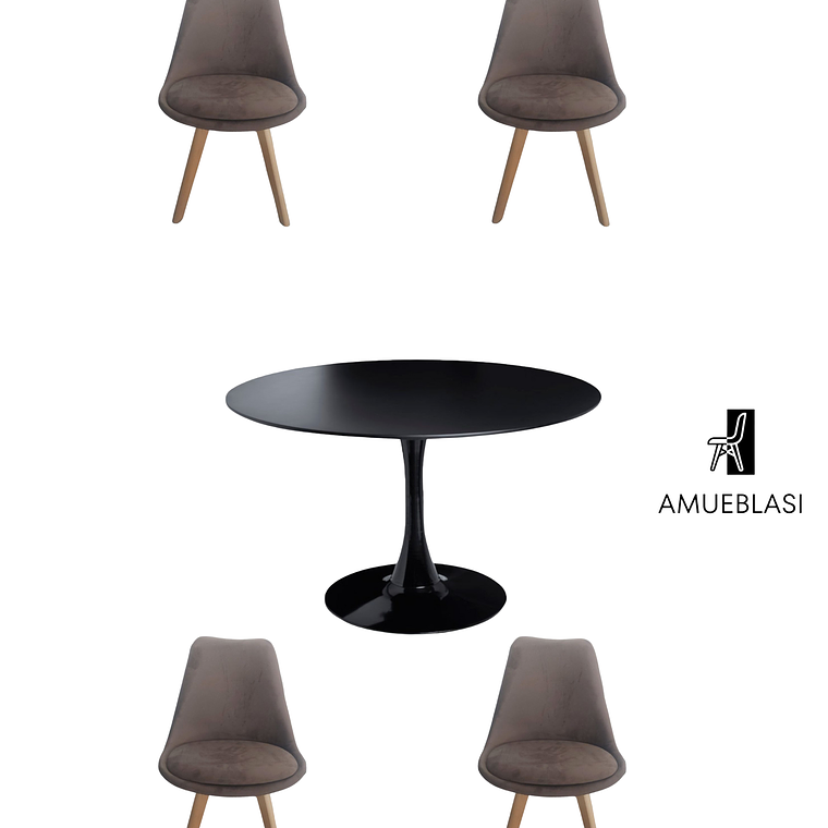 Comedor Mesa Redonda Tulip + Silla Tulip Velvet 3