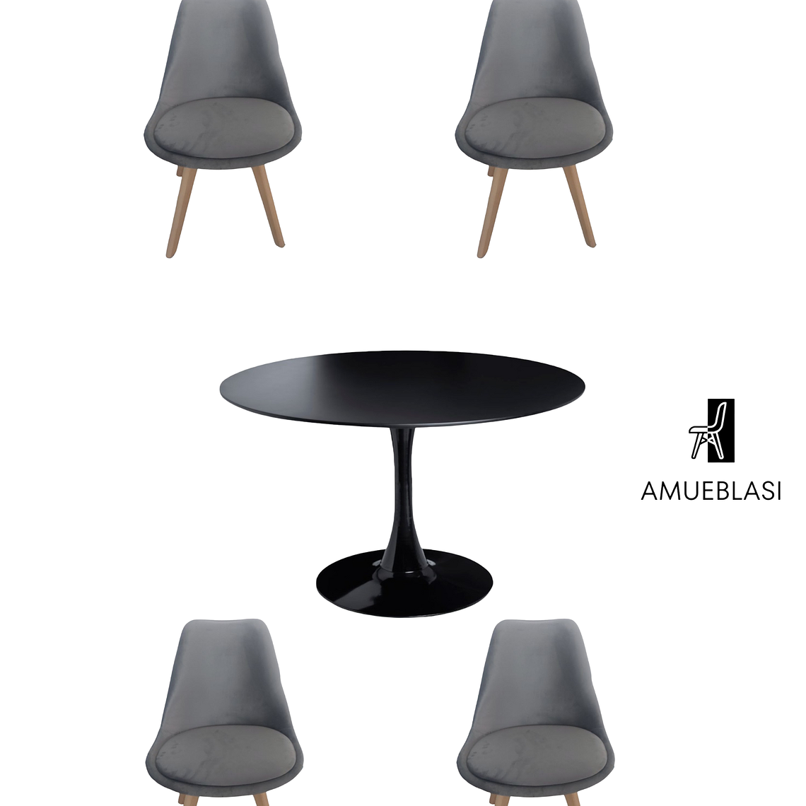 Comedor Mesa Redonda Tulip + Silla Tulip Velvet 7