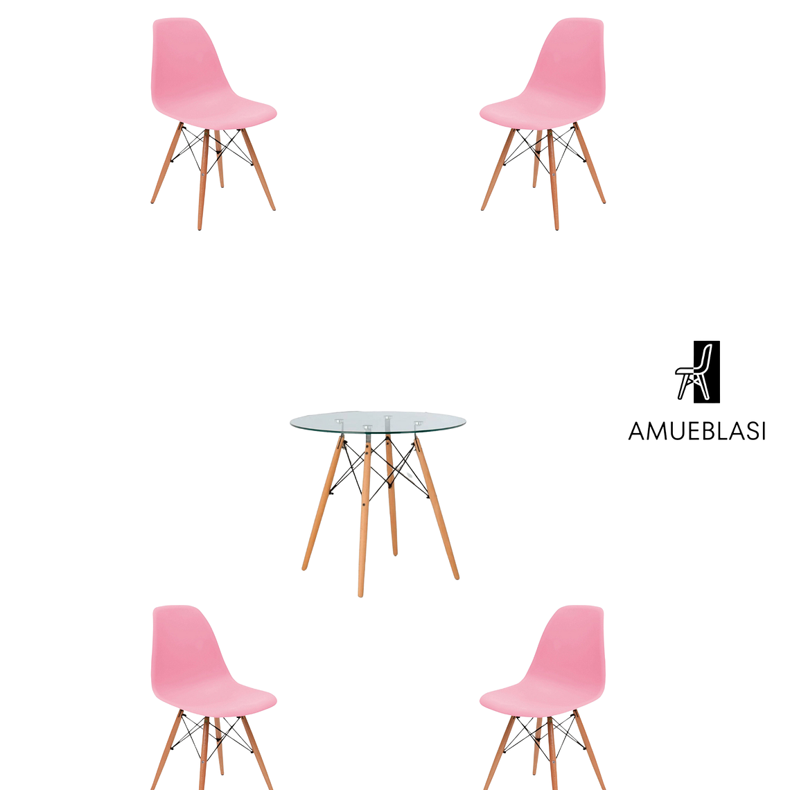 Comedor Mesa Redonda Vidrio Eames + Sillas Eames 2
