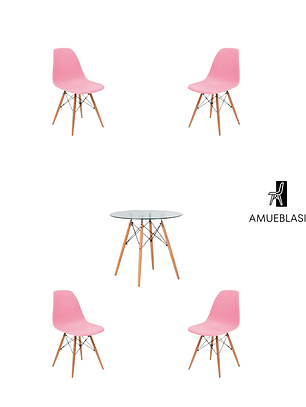 Comedor Mesa Redonda Vidrio Eames + Sillas Eames