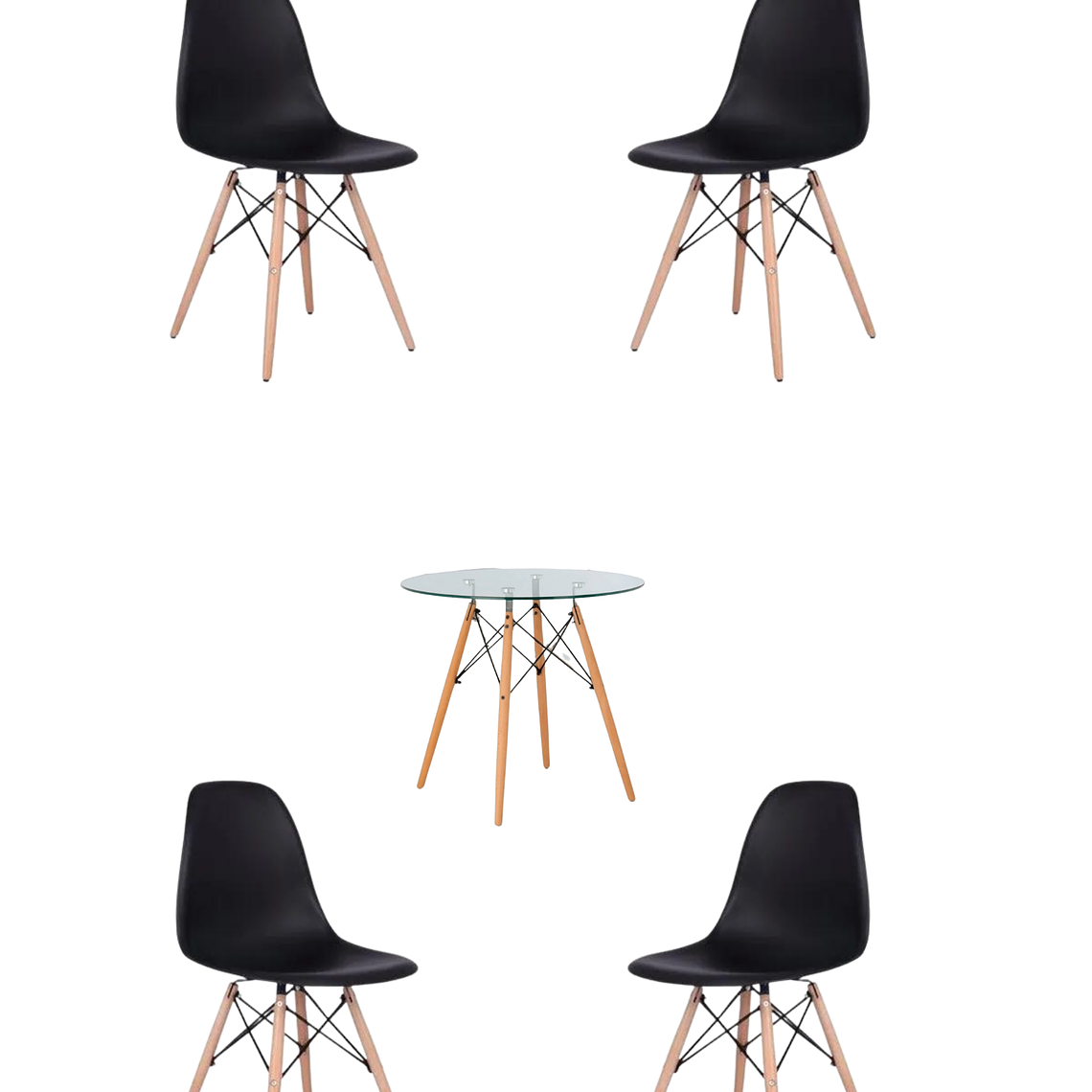 Comedor Mesa Redonda Vidrio Eames + Sillas Eames 3