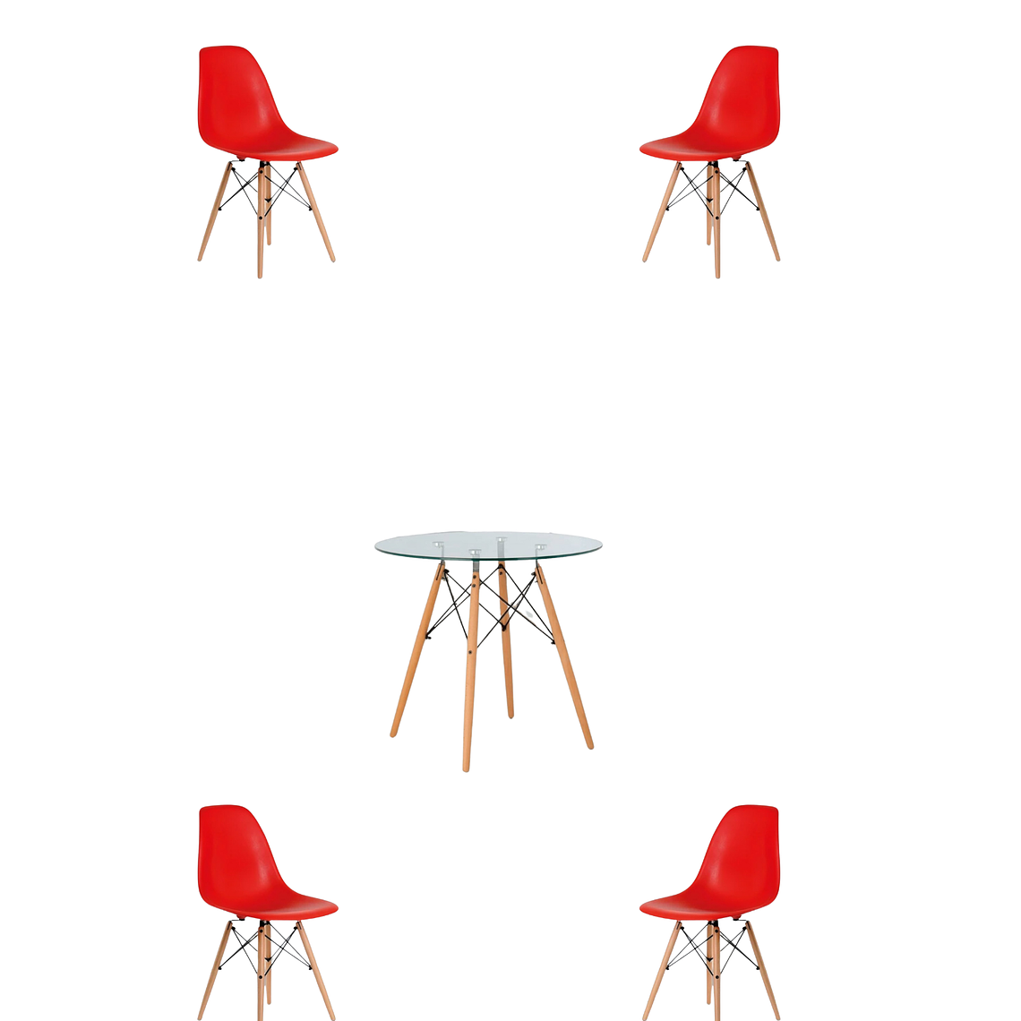 Comedor Mesa Redonda Vidrio Eames + Sillas Eames 5