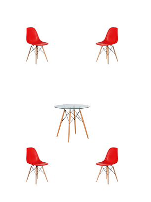 Comedor Mesa Redonda Vidrio Eames + Sillas Eames